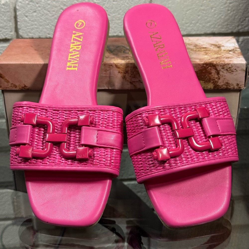 Hot Pink Woven-Link Slide Mules